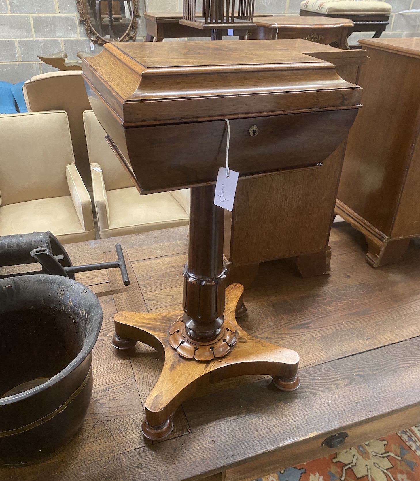 A William IV rosewood teapoy, width 41cm, depth 33cm, height 78cm